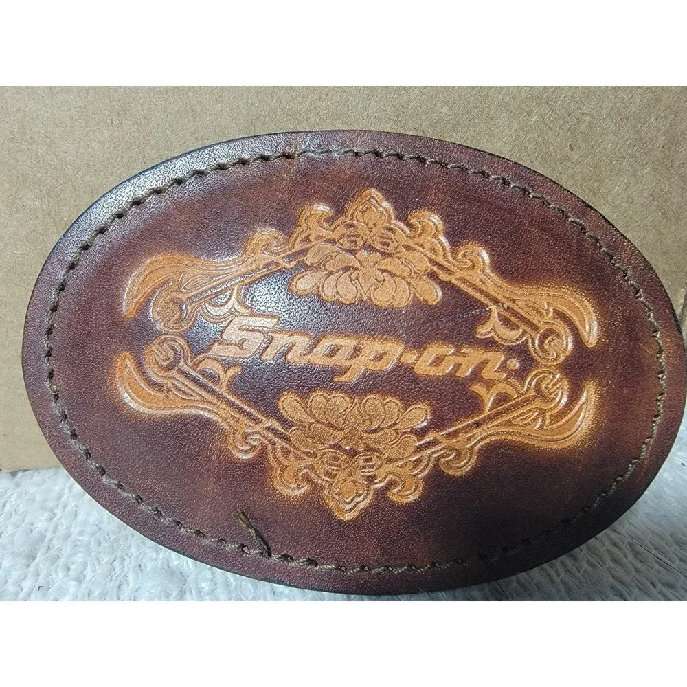 Vintage Snap-on Tools Belt Buckle Leather SPP-624 Tooled Floral Wrench Brass